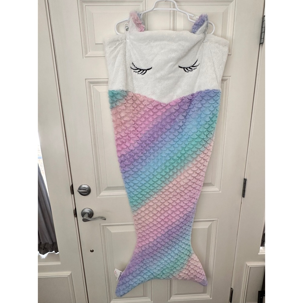 Kids Mermaid Tail Wearable Blanket Pastel Rainbow Plush Faux Fur Sleep Sack